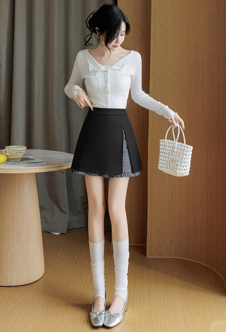 Double-Layer Split Mini Skirt