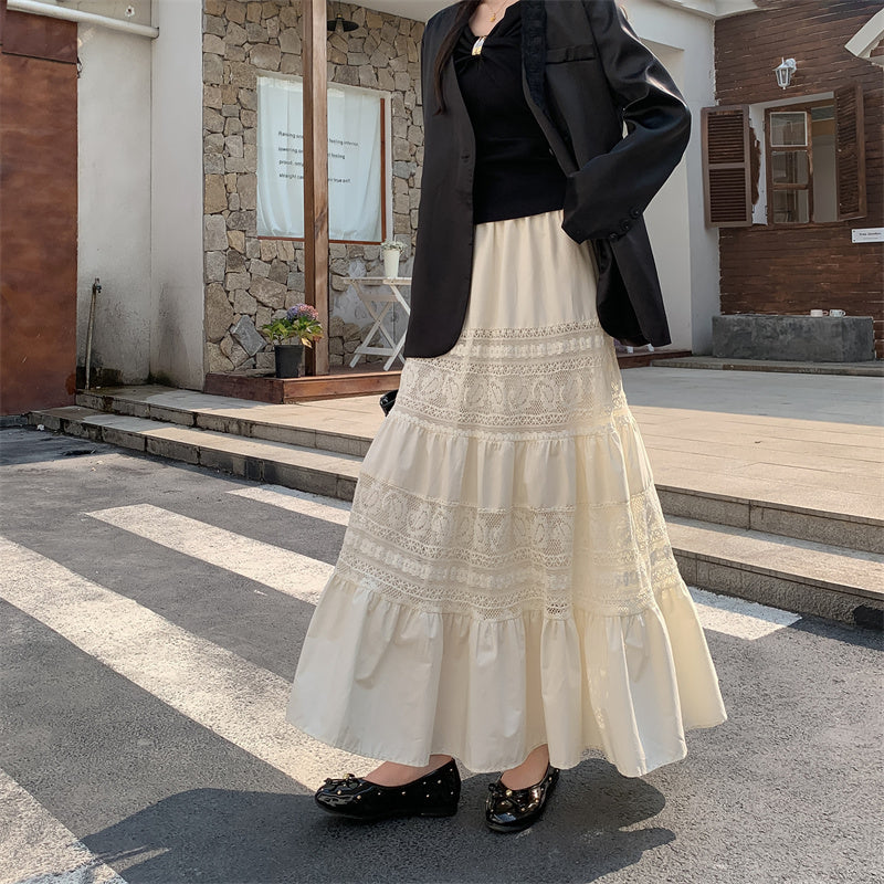 Seraphina Lace-Trim Tieres Maxi Skirt