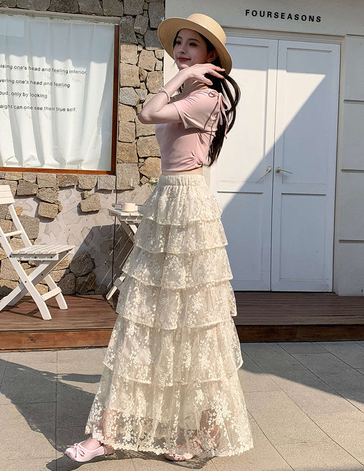 Floral Lace Tiered Rufle Skirt