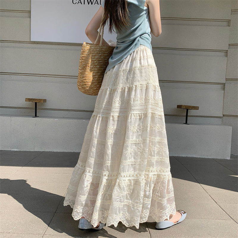Vintage-Inspired Tiered Lace Maxi Skirt