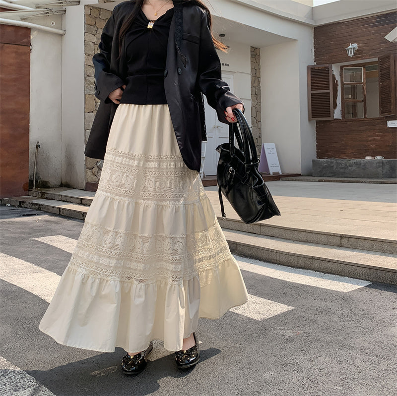 Seraphina Lace-Trim Tieres Maxi Skirt