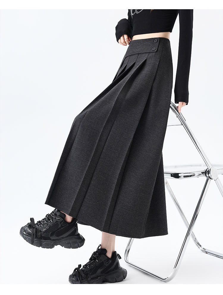 Asymmetric Waist High-Rise Pleated Midi Skirt