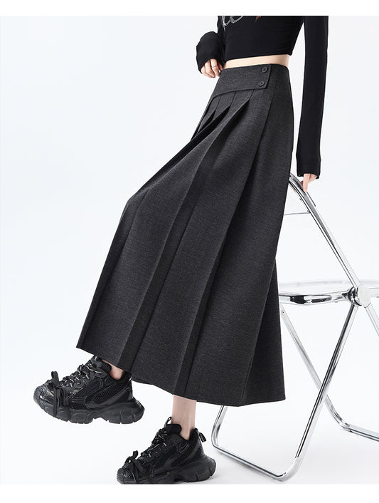 Asymmetric Waist High-Rise Pleated Midi Skirt