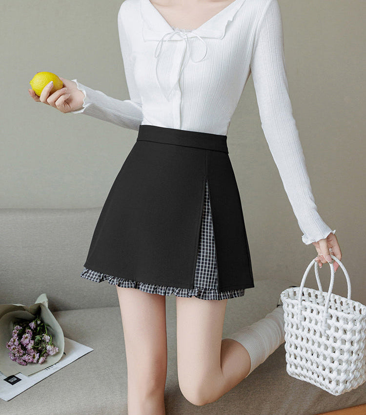 Double-Layer Split Mini Skirt