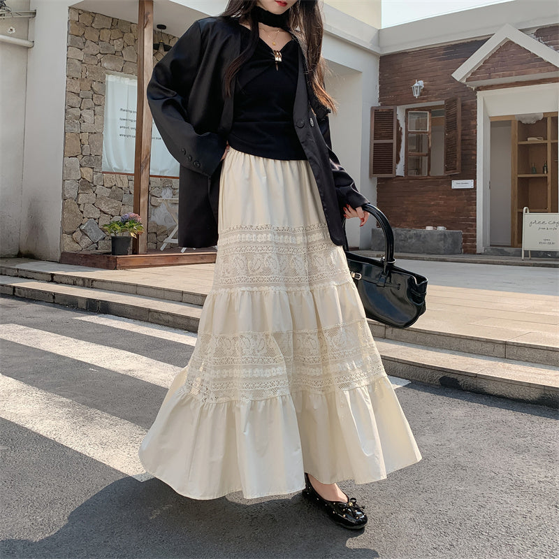 Seraphina Lace-Trim Tieres Maxi Skirt