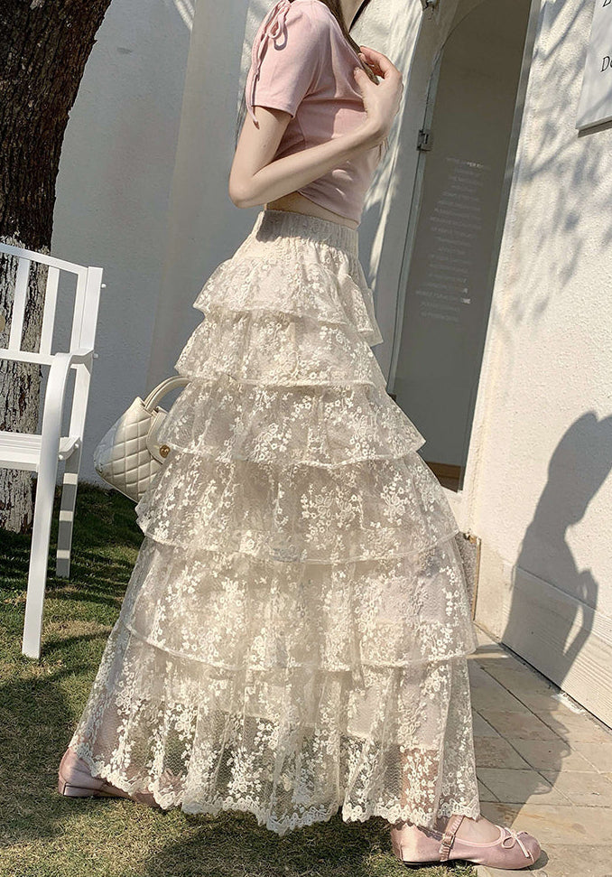 Floral Lace Tiered Rufle Skirt