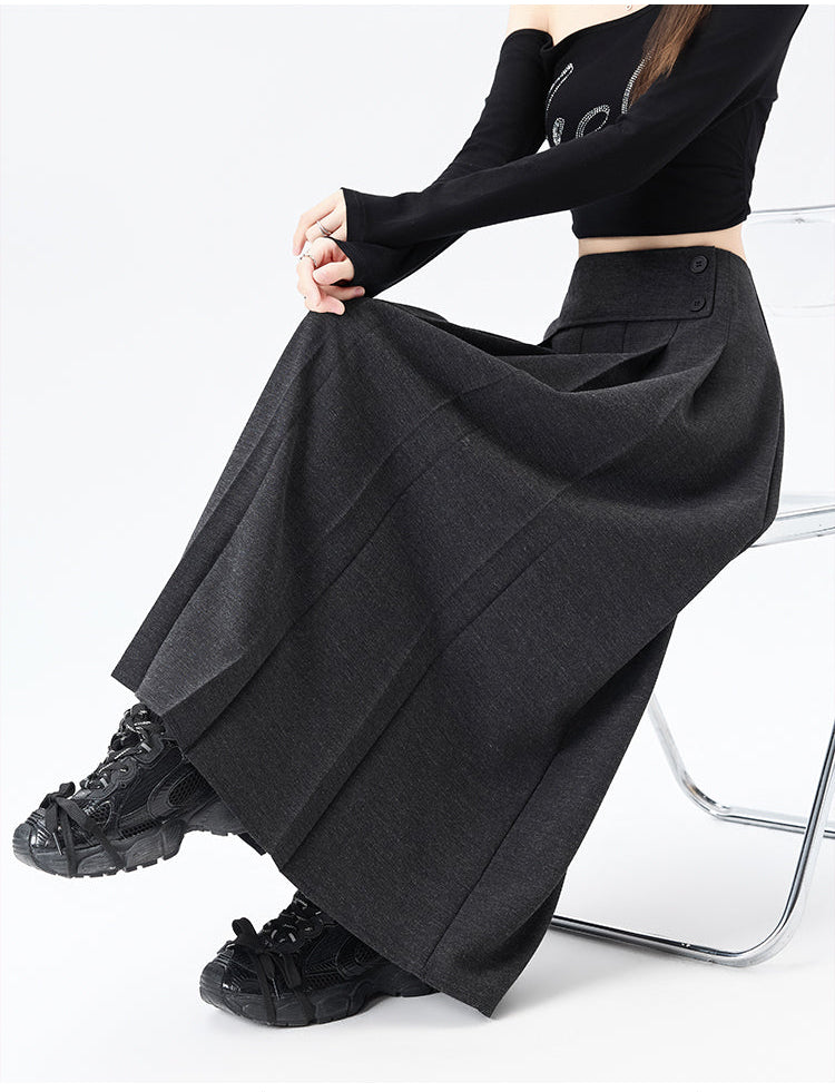 Asymmetric Waist High-Rise Pleated Midi Skirt