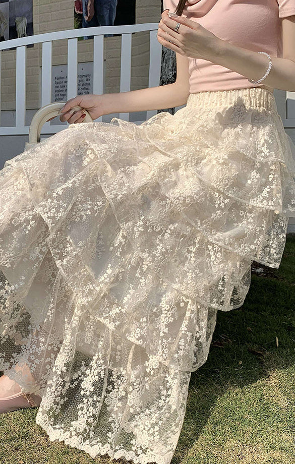 Floral Lace Tiered Rufle Skirt