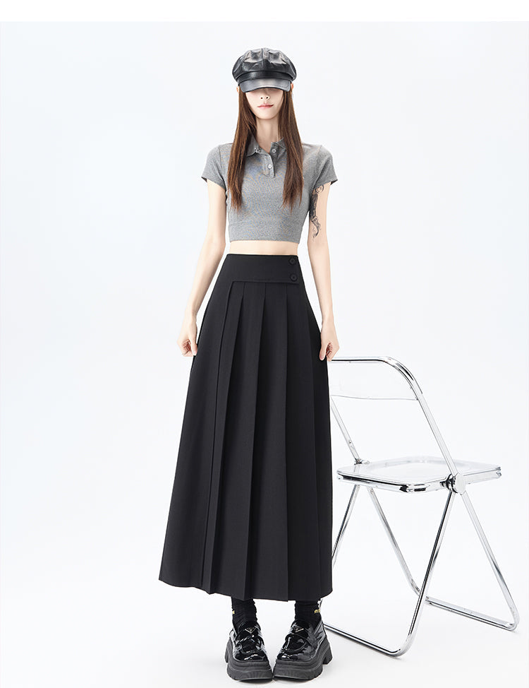 Asymmetric Waist High-Rise Pleated Midi Skirt