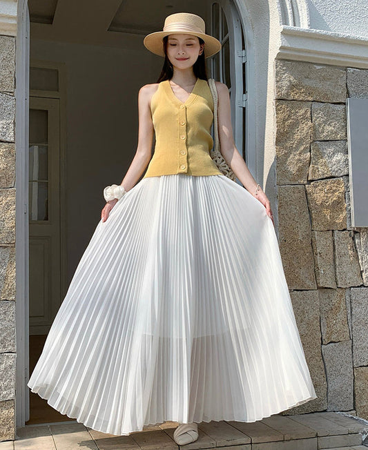 Summer Pastel Chiffon Pleated Maxi Skirt