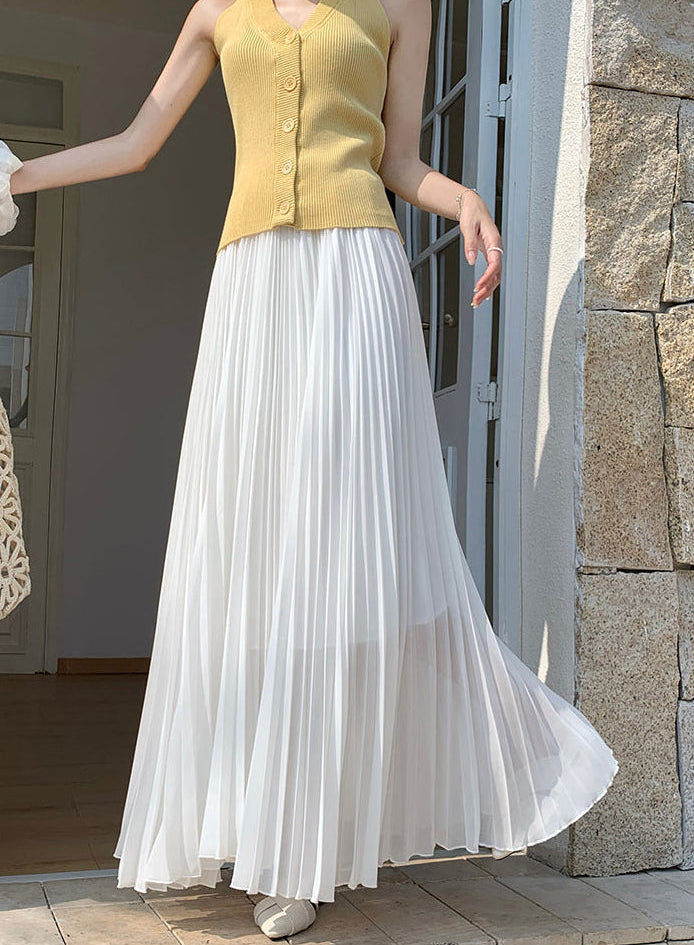 Summer Pastel Chiffon Pleated Maxi Skirt