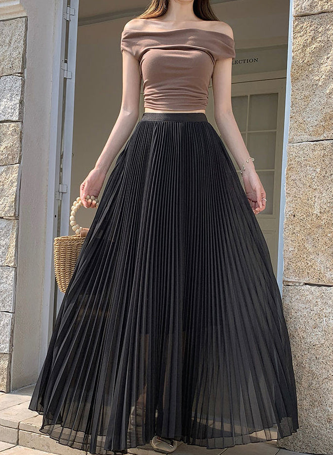 Summer Pastel Chiffon Pleated Maxi Skirt
