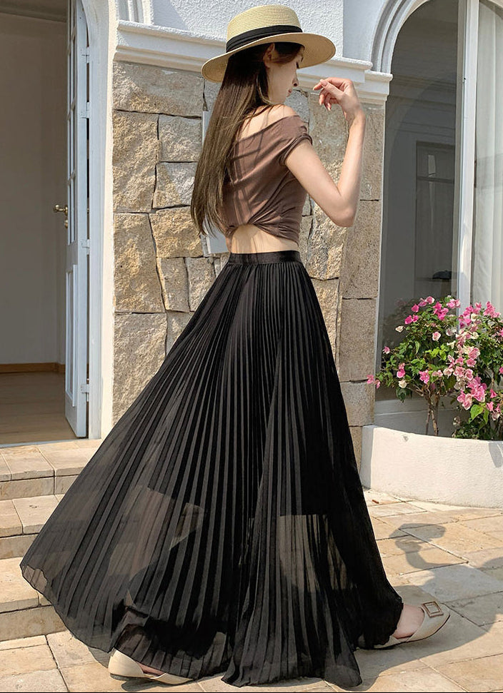 Summer Pastel Chiffon Pleated Maxi Skirt