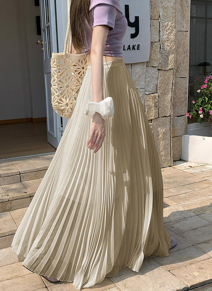 Summer Pastel Chiffon Pleated Maxi Skirt