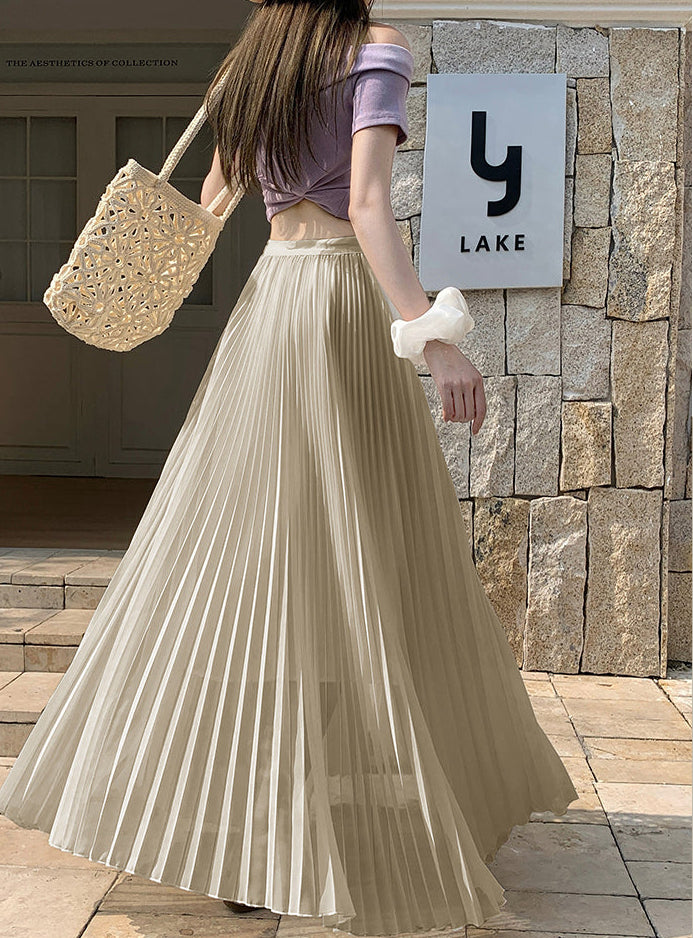 Summer Pastel Chiffon Pleated Maxi Skirt