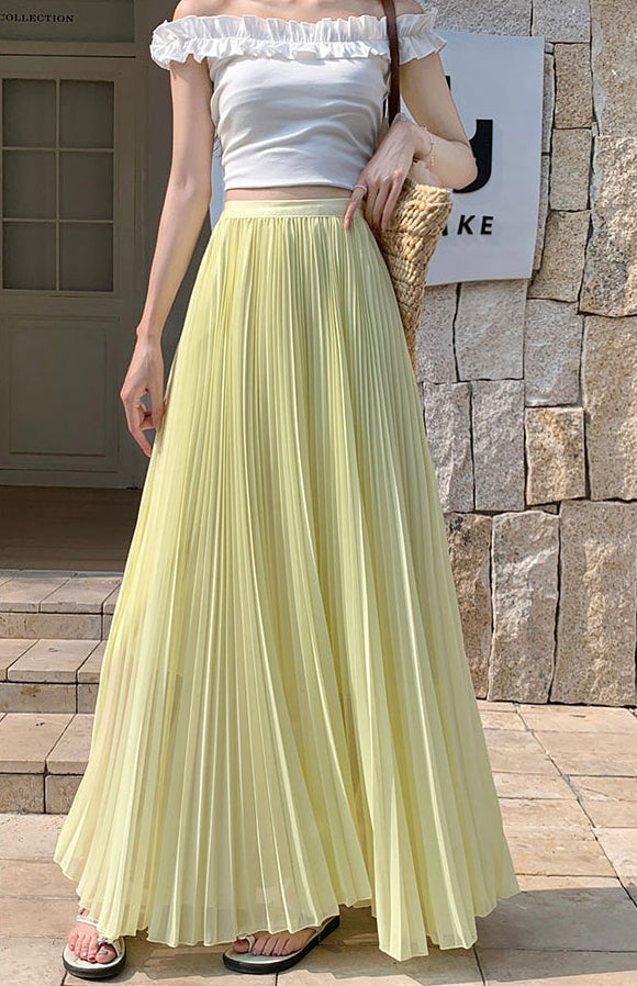 Summer Pastel Chiffon Pleated Maxi Skirt