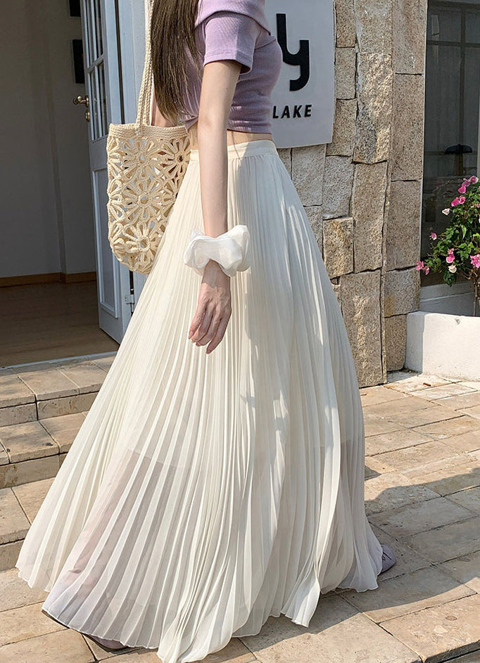 Summer Pastel Chiffon Pleated Maxi Skirt