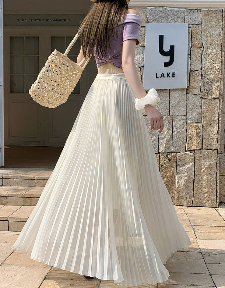Summer Pastel Chiffon Pleated Maxi Skirt