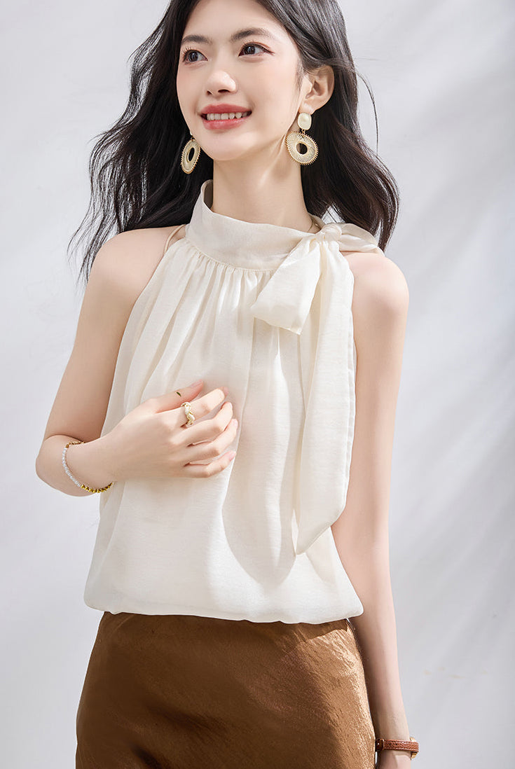 Sleeveless Halter Neck Blouse with Side Bow