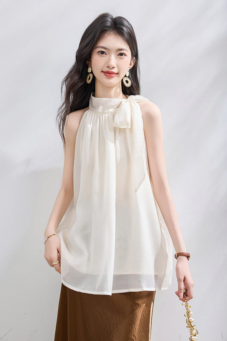 Sleeveless Halter Neck Blouse with Side Bow