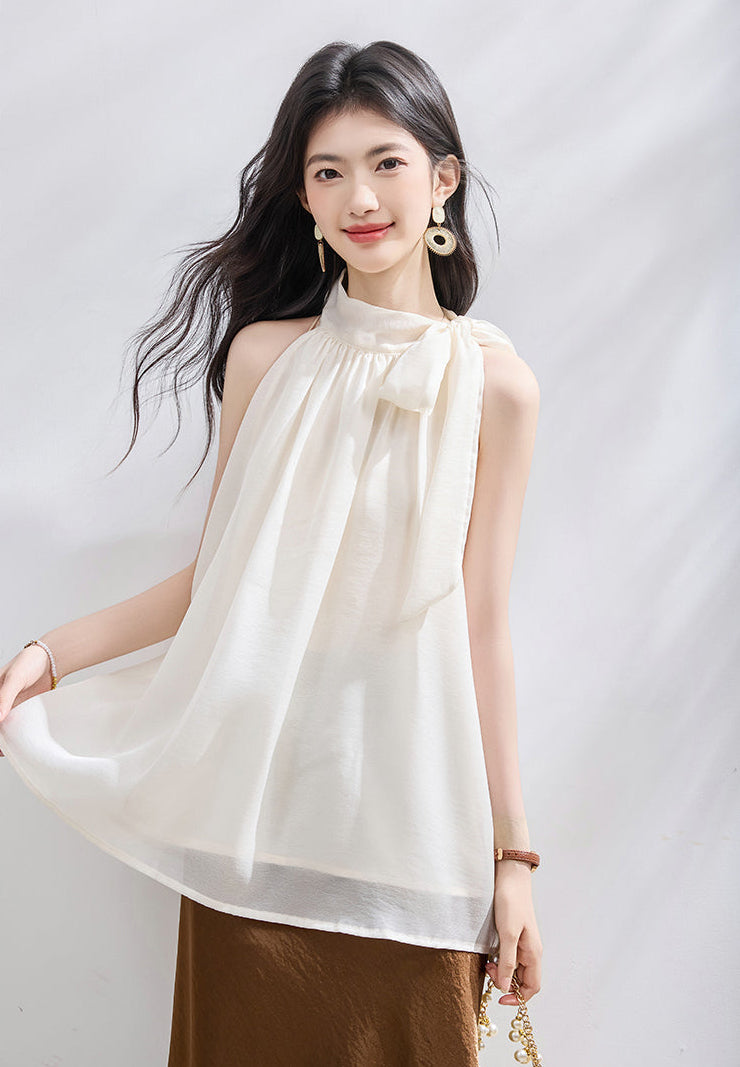 Sleeveless Halter Neck Blouse with Side Bow