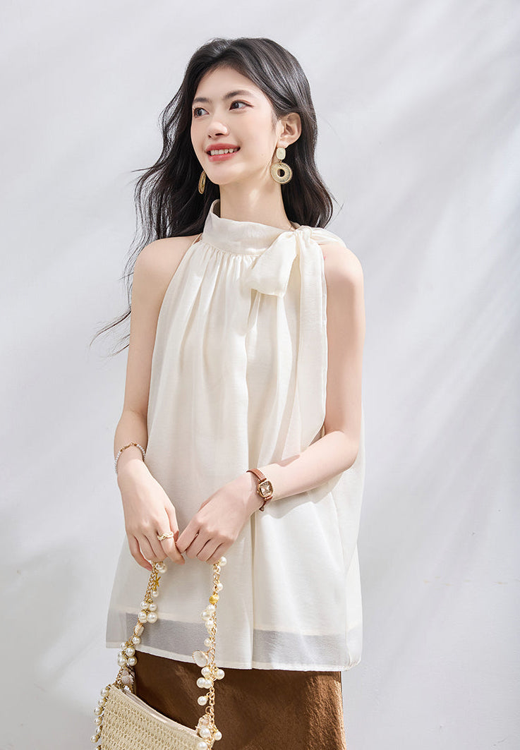 Sleeveless Halter Neck Blouse with Side Bow