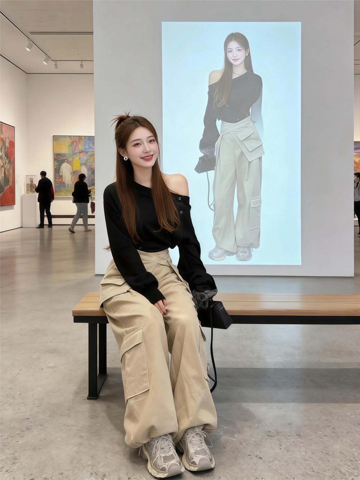Urban Muse Off-Shoulder Top With- Pocket Utility Trousers