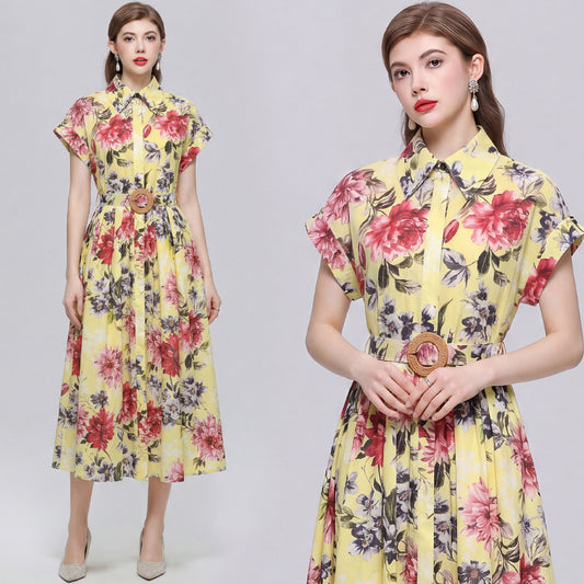 Primrose Yellow Vintage Floral Midi Dress